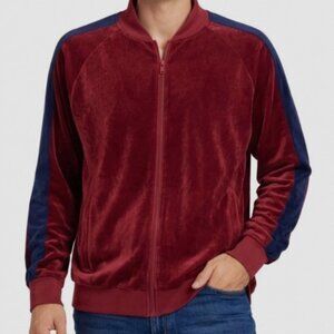 AGTAWH Men ST. Moritz Powder Red Velour Bomber Jacket Full Zip Size XL